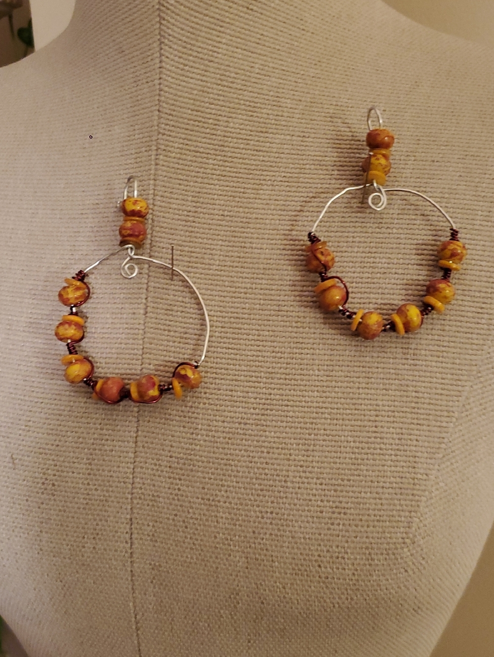 Handcrafted Yellow Amber Bead Hoop Earrings - Women Jewelry